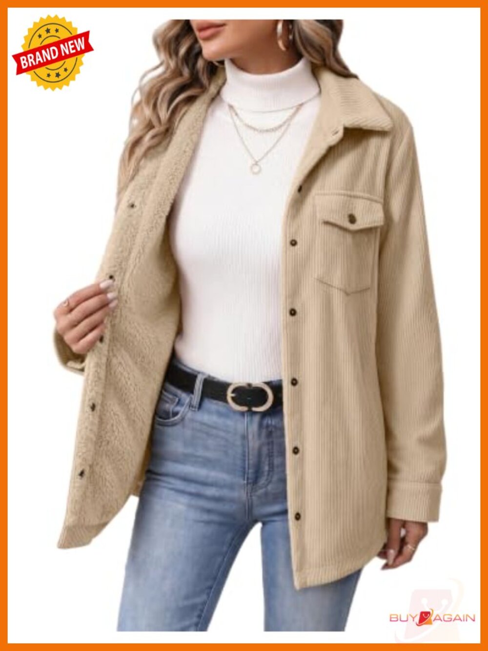 Womens Corduroy Fleece Lined Shacket Snap Up Casual Fall Jacket